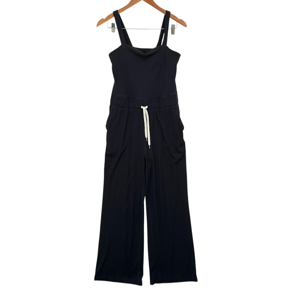Vuori Mudra Pose Jumpsuit Womens Medium Black Ribbed Wide Leg Sleeveless